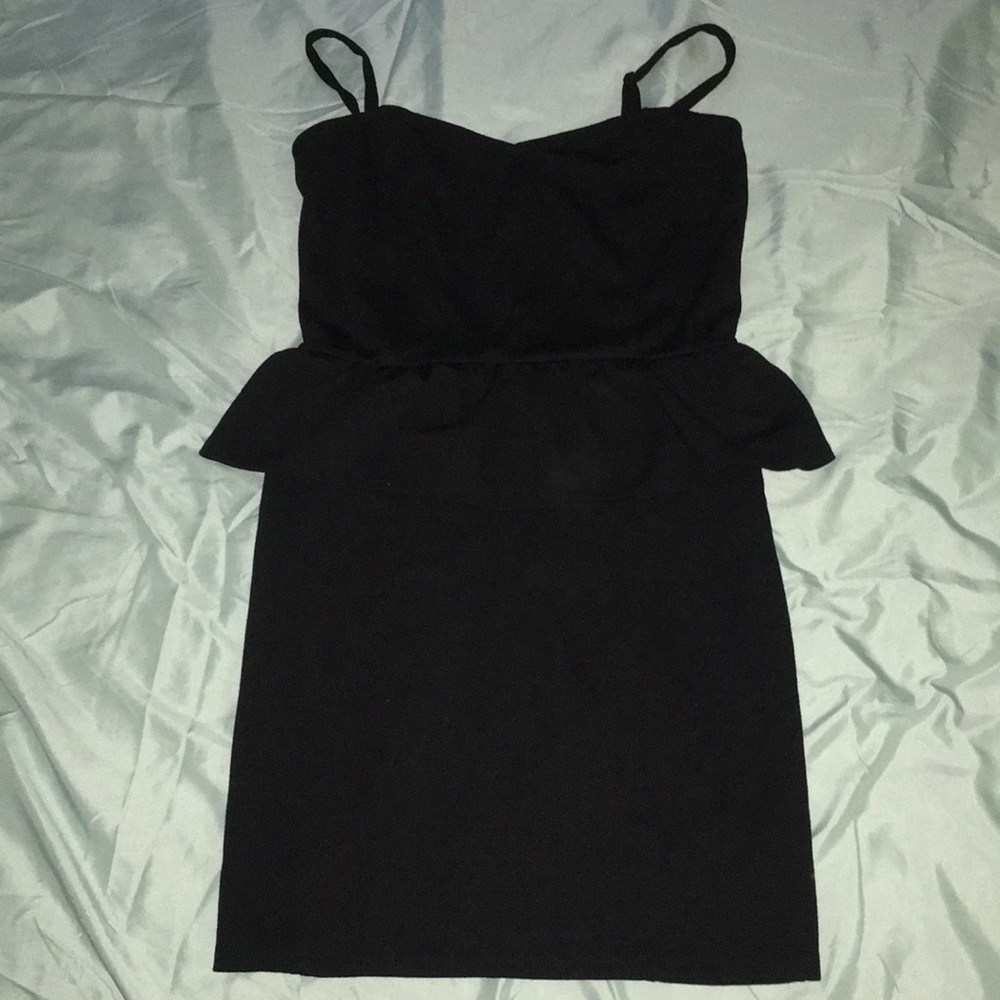 Black peplum dress with removable straps